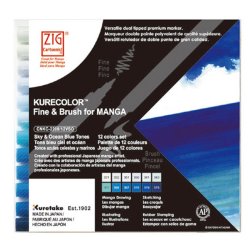 Zig - Zig Kurecolor Fine & Brush for Manga 12li Set Blue Tones