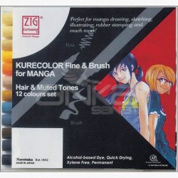 Zig Kurecolor Fine & Brush for Manga 12li Set Muted Tones - Thumbnail