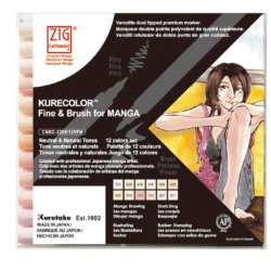 Marvy - Zig Kurecolor Fine & Brush for Manga 12li Set Neutral Tones