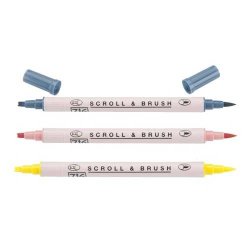 Zig - Zig Scroll & Brush Çift Çizgi ve Fırça Uçlu Kaligrafi Kalemi İndirimli Renkler